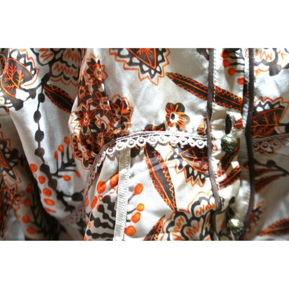 Hanii Y 100% Silk Boho Peasant Top Floral Print Womens S Brown Floral Retro - Picture 3 of 9